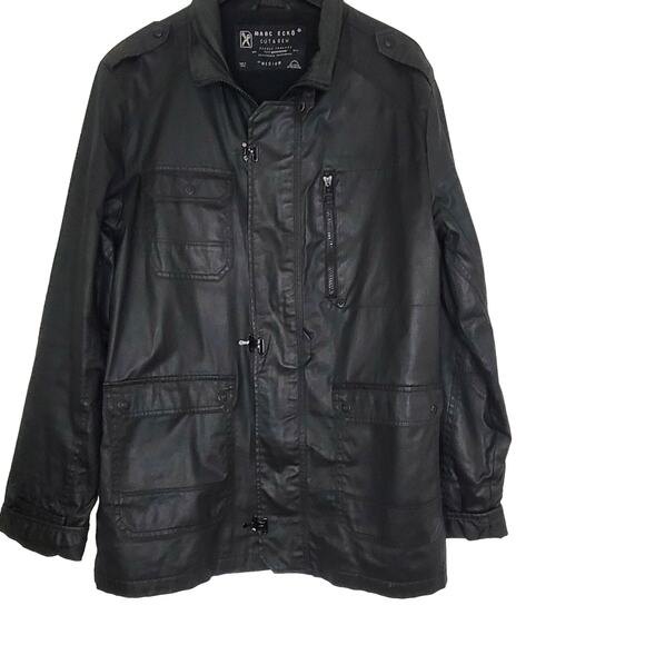 Marc Ecko Cut & Sew Mens Faux Leather Jacket‎ Medium Black Pockets Casual - Picture 5 of 10